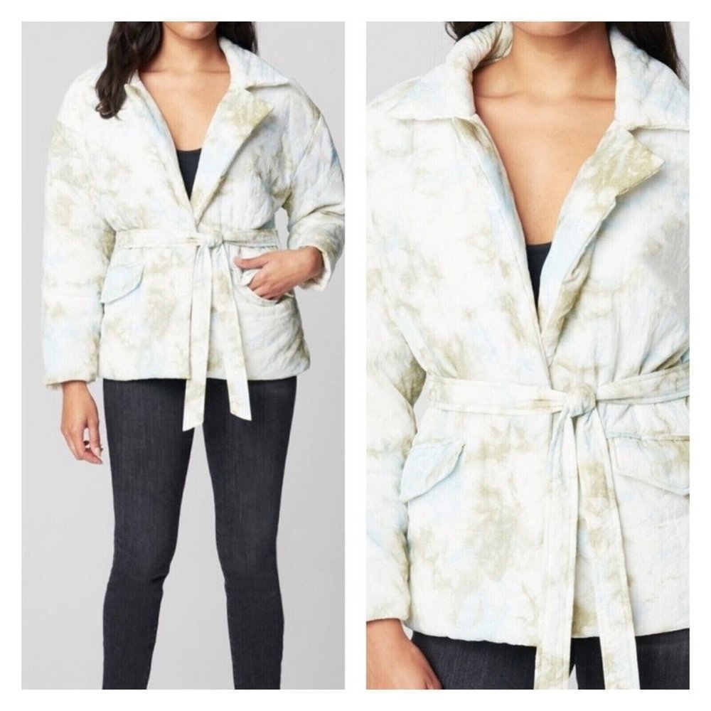 Blank NYC Womens XL Revolve Quilted Tie Waist Wrap Jacket Tie Dye Oversized‎